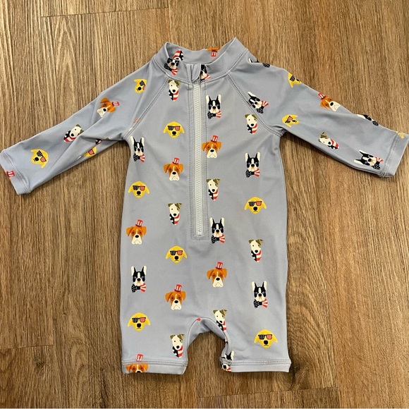 Janie And Jack Baby Americana Dog Rash Guard Size 6-12 Months Blue One Piece - Picture 2 of 6